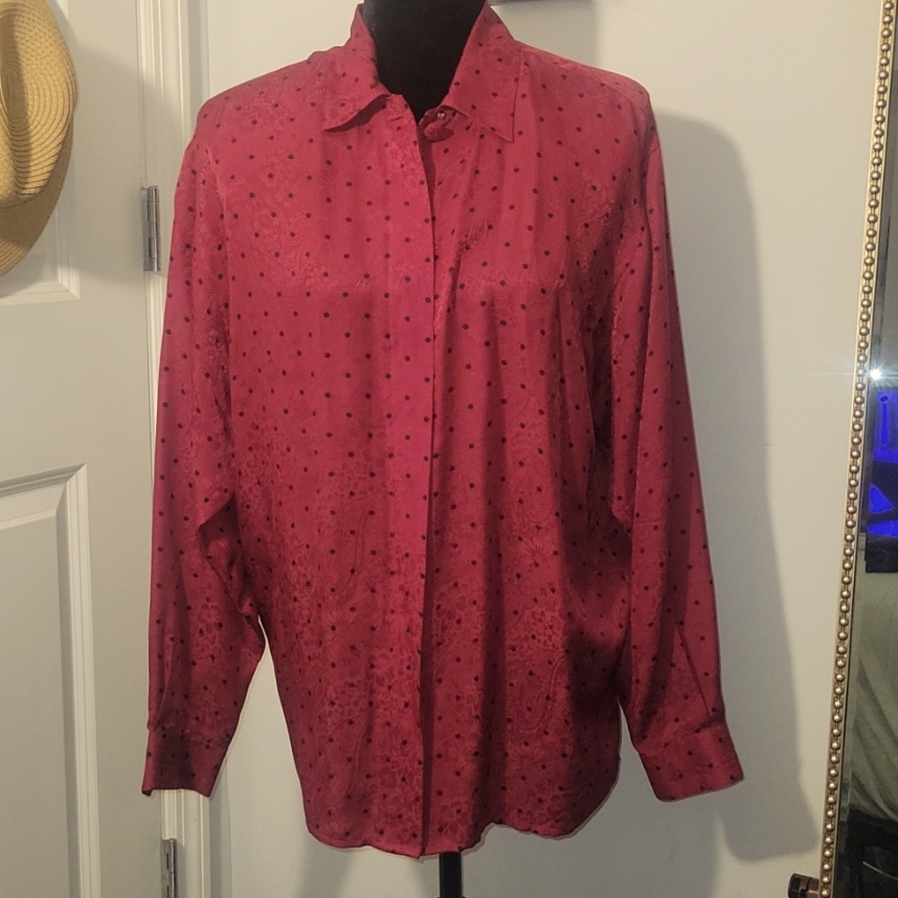 100% Vintage Silk Red Blouse